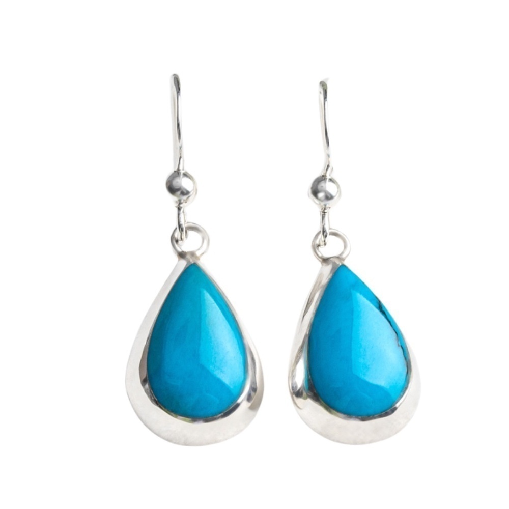 Blue Turquoise Sterling Silver Teardrop Earrings